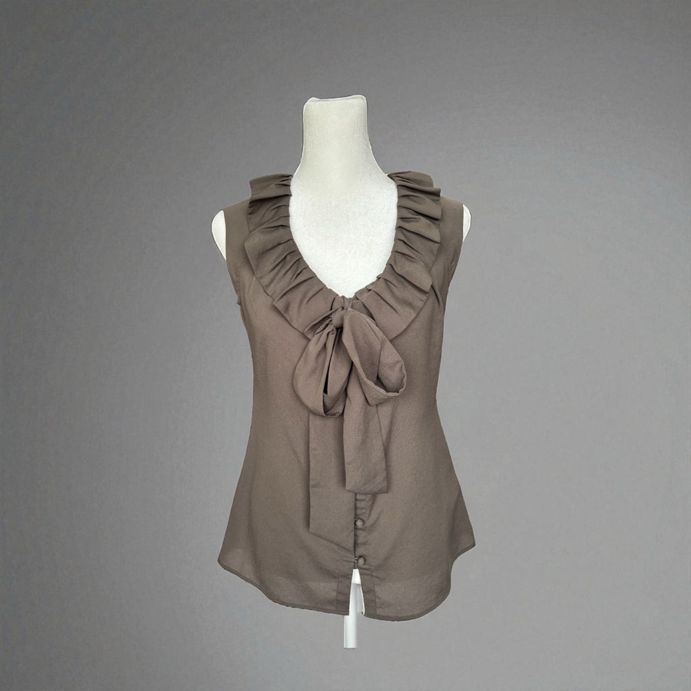 Banana Republic Olive Green Sleeveless Ruffle Blouse